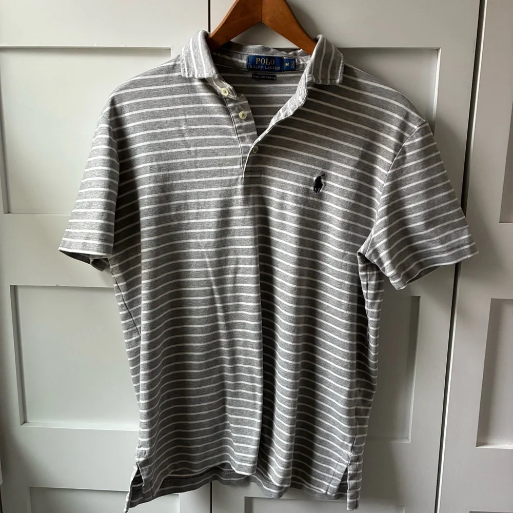 Men’s Ralph Lauren Pima Cotton Gray & White Striped Polo